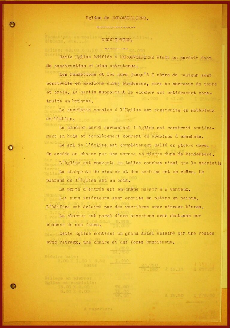 Le dossier des dommages de guerre de Moronvilliers : description de l'église