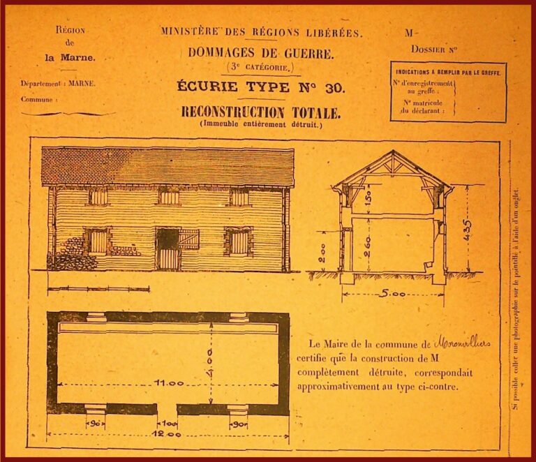 Le dossier des dommages de guerre de Moronvilliers : écurie type 30