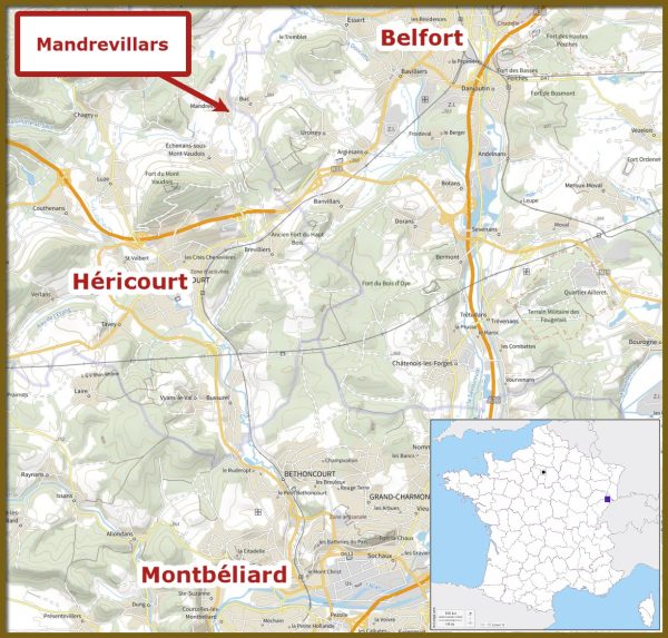 Joseph TOURNIER, un Mandrevlais dans le Massachussets : carte de situation de Mandrevillars