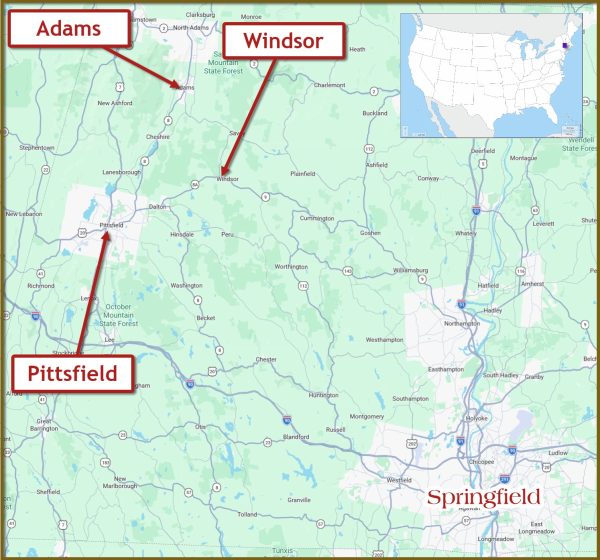 Joseph TOURNIER, un Mandrevlais dans le Massachussets : carte de situation de Windsor
