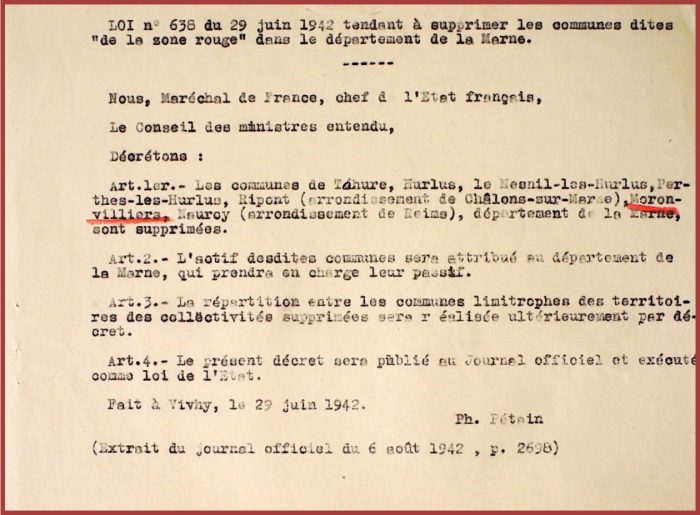 Moronvilliers - Décret de suppression de 1942