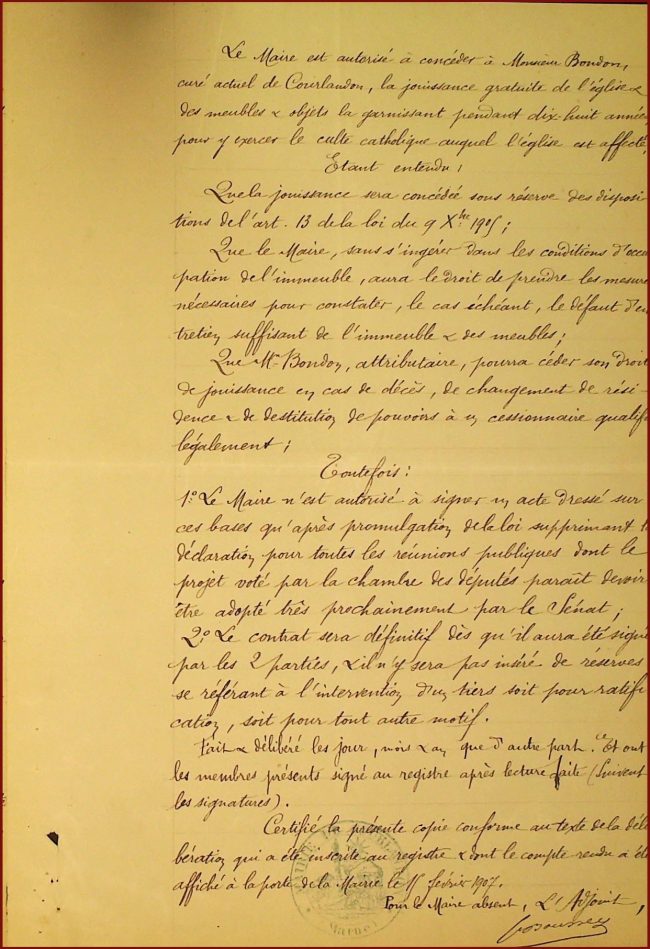 Délibération municipale à Courlandon en 1907 : extrait 3