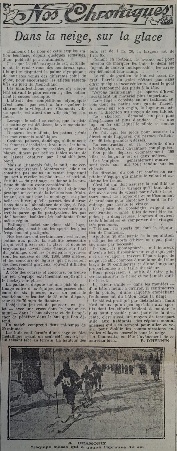 Les jeux de Chamonix 1924 vus de la Marne : article 06.02.1924