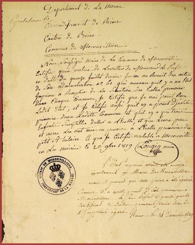 L'école de Moronvilliers - Enquête de 1819