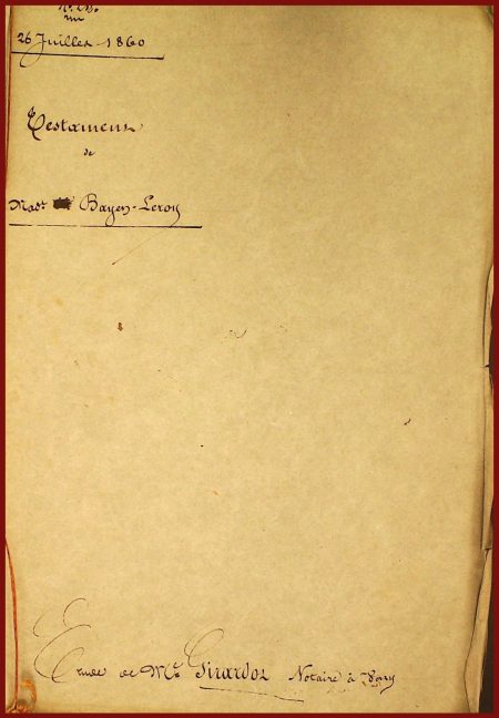 Le testament de Marguerite LEROY : page de garde du testament